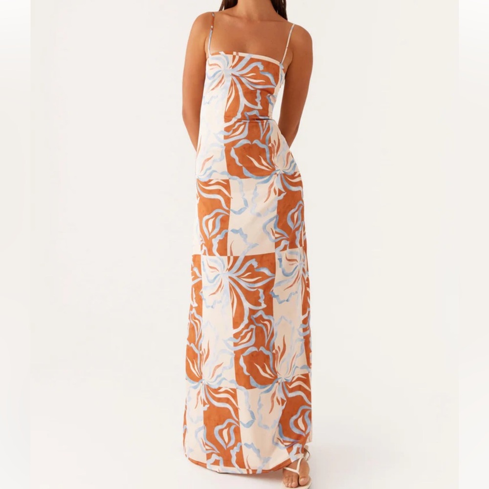 Peppermayo Brown/Orange and Blue Floral Maxi Dress